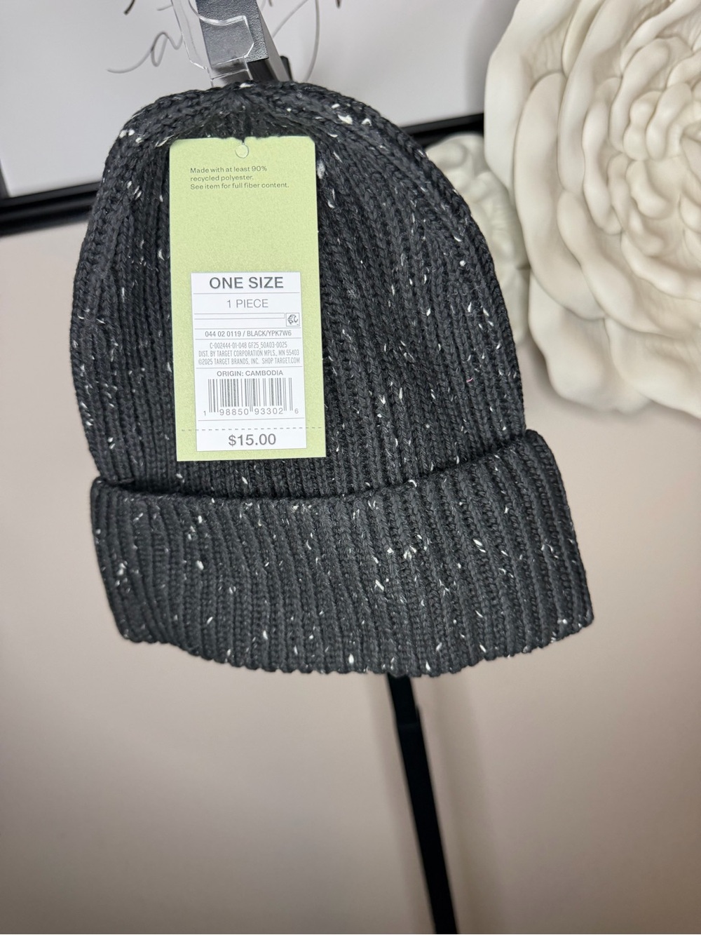 5 Ribbed Knit Beanie Hat - Dark Gray